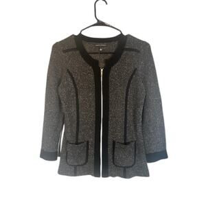 Banana Republic Gray Black Silk Blend Sweater Knit Full Zip Jacket Women Sz S